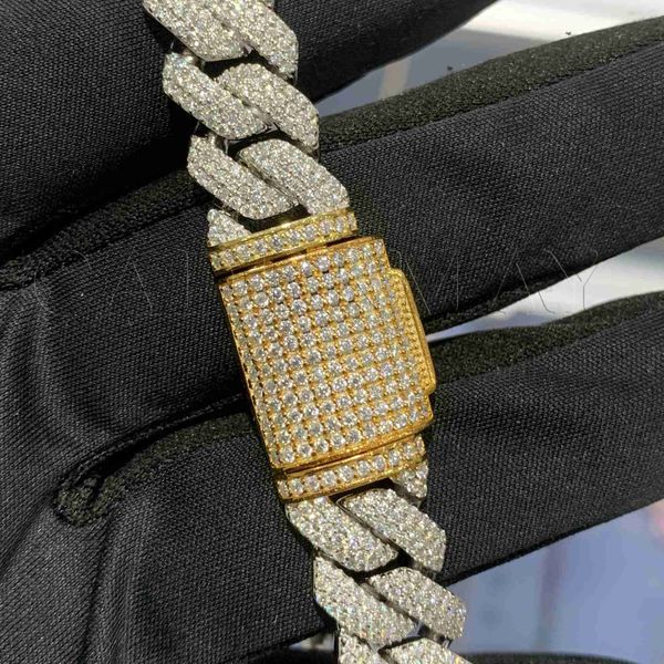 hip hop jewelry two tone cuban chain iced out moissanite diamond miami cuban chain s925 sliver gold plated 14mm cuban link chain, Silver
hip hop jewelry two tone cuban chain iced out moissanite diamond miami cuban chain s925 sliver gold plated 14mm cuban link chain, Silver