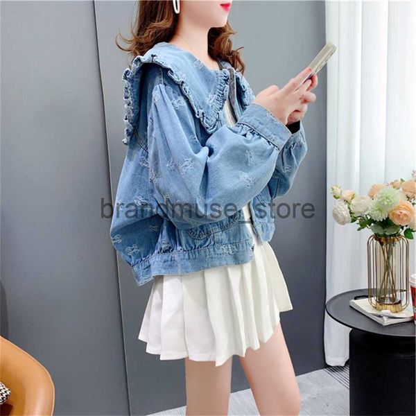 women's jackets korean style sweet ruffles women's short denim jacket ladies peter pan collar retro jean coat for women long sleev, Black;brown
women's jackets korean style sweet ruffles women's short denim jacket ladies peter pan collar retro jean coat for women long sleev, Black;brown