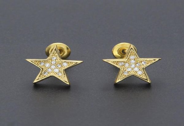 mens hip hop stud earrings jewelry fashion gold silver fivepointed star earring for men6405632, Golden;silver