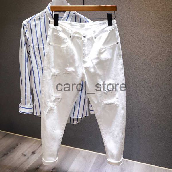 men's jeans new white jeans men all-match fashion ripped hole slim stretch harem pants comfortable male streetwear denim trousers j2308, Blue
men's jeans new white jeans men all-match fashion ripped hole slim stretch harem pants comfortable male streetwear denim trousers j2308, Blue