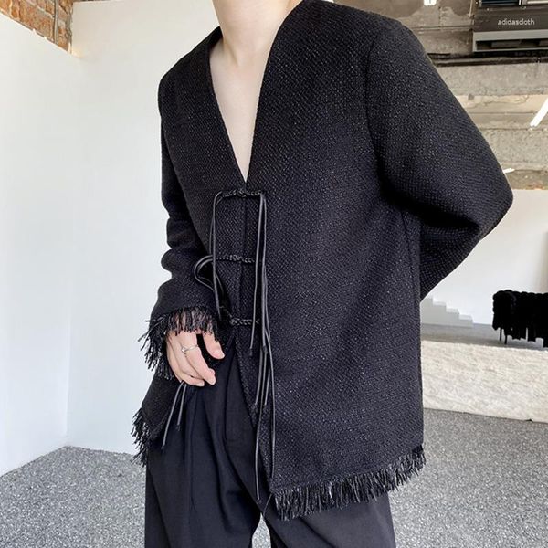 men's suits syuhgfa casual blazers trend men 2023 autumn fashion clothing chinese style pan buckle collarless tassels suit, White;black
men's suits syuhgfa casual blazers trend men 2023 autumn fashion clothing chinese style pan buckle collarless tassels suit, White;black
