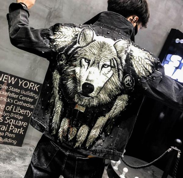 men039s jackets punk style novel wolf embroidered rivet denim jacket men coat streetwear slim jeans for male hip hop high stree7750066, Black;brown
men039s jackets punk style novel wolf embroidered rivet denim jacket men coat streetwear slim jeans for male hip hop high stree7750066, Black;brown