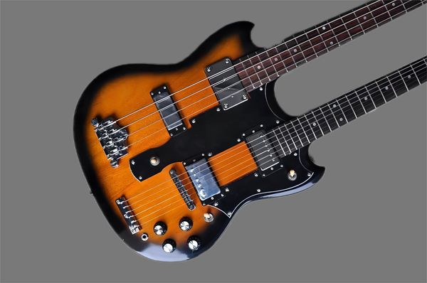 Factory Custom Double Neck Tobacco Sunburst Electric Guitar With 6+4 Strings Bass,Chrome Hardware,Black Pickguard,Offer Customized
Factory Custom Double Neck Tobacco Sunburst Electric Guitar With 6+4 Strings Bass,Chrome Hardware,Black Pickguard,Offer Customized