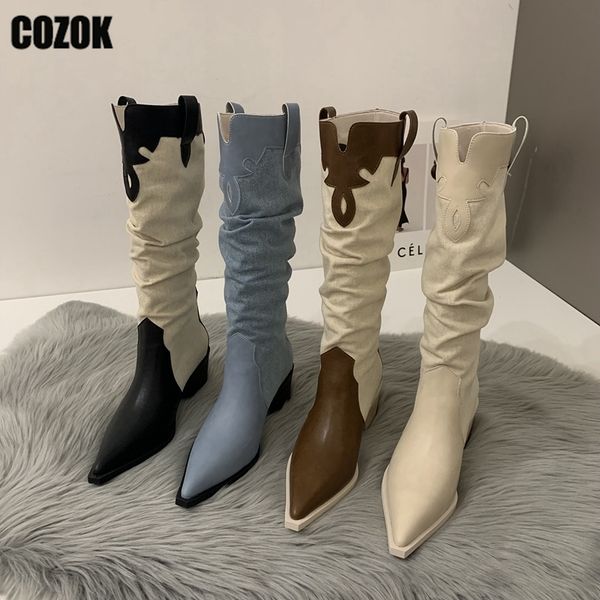 boots western cowboy boots ladies vintage pointed toe denim winter women knee high boots long slip on pleated shoes female 230807, Black
boots western cowboy boots ladies vintage pointed toe denim winter women knee high boots long slip on pleated shoes female 230807, Black