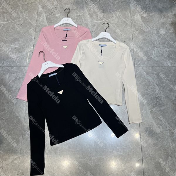 triangle badge women t shirts cotton knitwear long sleeve designer knits crew neck tees for ladies, White
triangle badge women t shirts cotton knitwear long sleeve designer knits crew neck tees for ladies, White