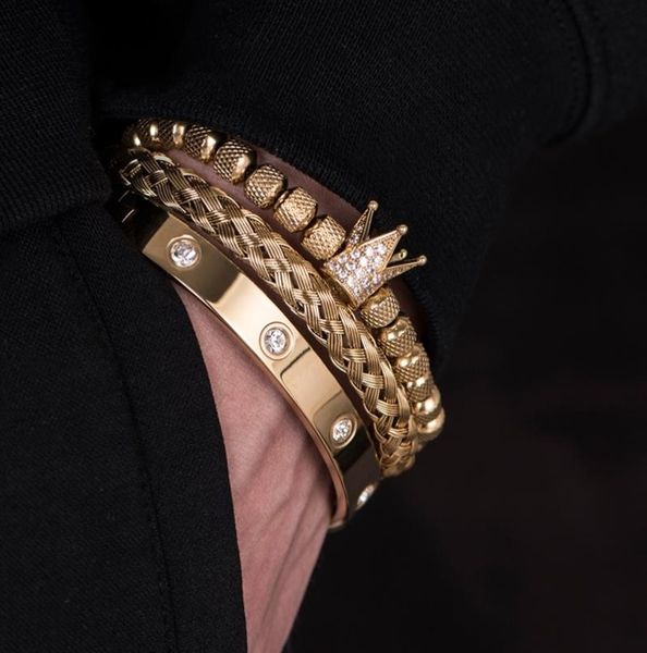 3pcsset micro pave cz crown roman numeral mens bracelets stainless steel crystals bangles couple handmade jewelry gift8122570, Golden;silver
3pcsset micro pave cz crown roman numeral mens bracelets stainless steel crystals bangles couple handmade jewelry gift8122570, Golden;silver