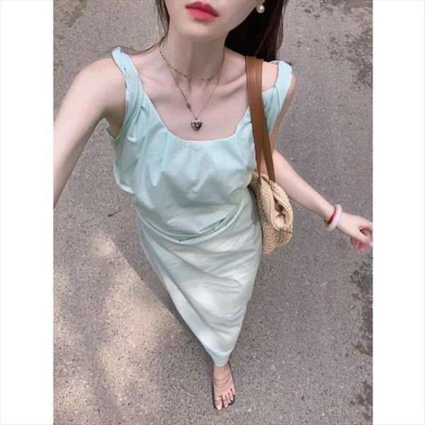 korean minimalist slim dress french elegance sleeveless pure color camisole womens summer collection, Black;gray
korean minimalist slim dress french elegance sleeveless pure color camisole womens summer collection, Black;gray