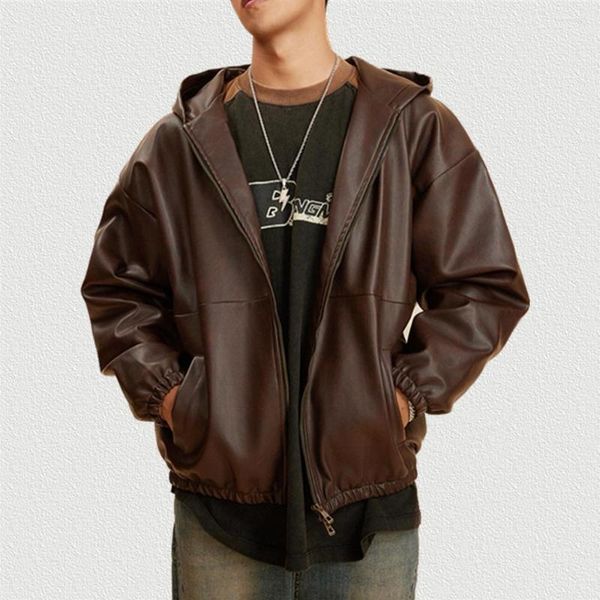 men's jackets vintage quilted leather hooded jacket for men full-zip coat autumn streetwear, Black;brown
men's jackets vintage quilted leather hooded jacket for men full-zip coat autumn streetwear, Black;brown