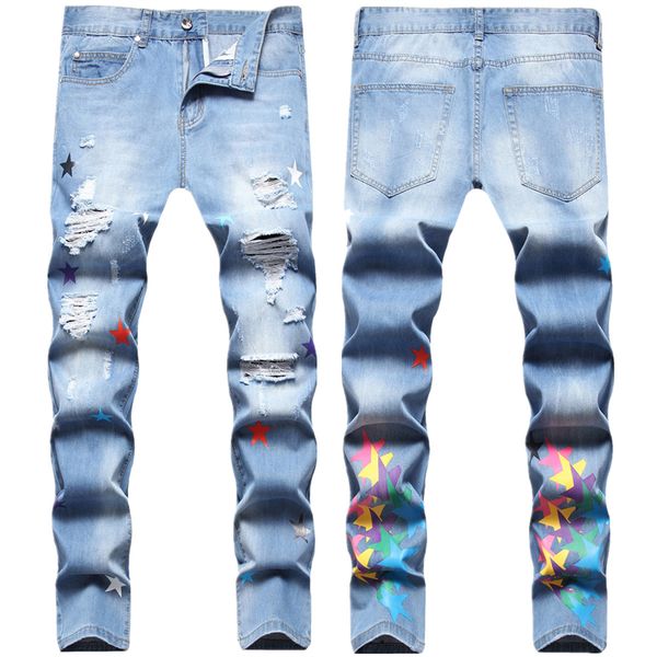american hip hop style west coast hipster men four ripped stars digital print small straight leg jeans men designer jeans mens denim pants f, Blue
american hip hop style west coast hipster men four ripped stars digital print small straight leg jeans men designer jeans mens denim pants f, Blue