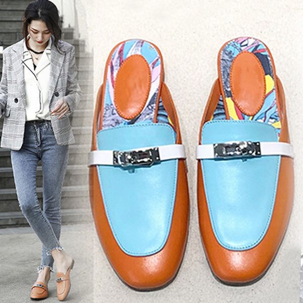 slippers summer new style outer wear metal buckle cowhide baotou half tow sandals women's low bottom lazy net red large size color matc, Black
slippers summer new style outer wear metal buckle cowhide baotou half tow sandals women's low bottom lazy net red large size color matc, Black