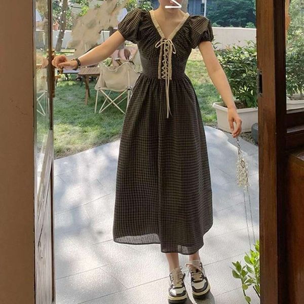 pingyous green and gray summer v neck checkered dress for women with a small temperament slim waist long, Black;gray
pingyous green and gray summer v neck checkered dress for women with a small temperament slim waist long, Black;gray