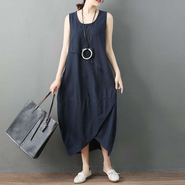 arrival large size womens clothing artistic pure color sleeveless cotton and linen dress irregular, Black;gray
arrival large size womens clothing artistic pure color sleeveless cotton and linen dress irregular, Black;gray