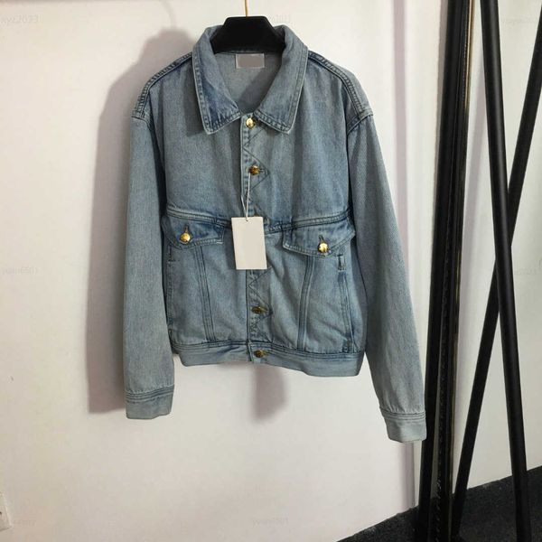 womens designer denim jacket fashion letter logo gold buckle coat size s- long sleeved denim overcoat aug02, Black;brown
womens designer denim jacket fashion letter logo gold buckle coat size s- long sleeved denim overcoat aug02, Black;brown
