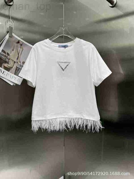 women's t-shirt designer p family 23 spring/summer new hollow out lace triangle decoration bottom feather round neck short sleeve t-shi, White
women's t-shirt designer p family 23 spring/summer new hollow out lace triangle decoration bottom feather round neck short sleeve t-shi, White