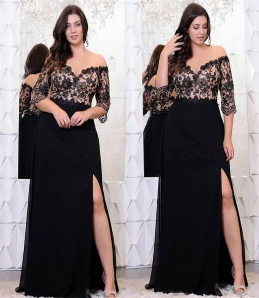 black lace plus size evening dresses with half sleeves off the shoulder split side evening gowns aline chiffon formal prom dress 6675263
black lace plus size evening dresses with half sleeves off the shoulder split side evening gowns aline chiffon formal prom dress 6675263