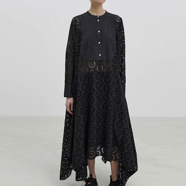 designer dress women designer clothing madeira hollowed out embroidery round neck pleated irregular hem dress for women, Black;gray
designer dress women designer clothing madeira hollowed out embroidery round neck pleated irregular hem dress for women, Black;gray