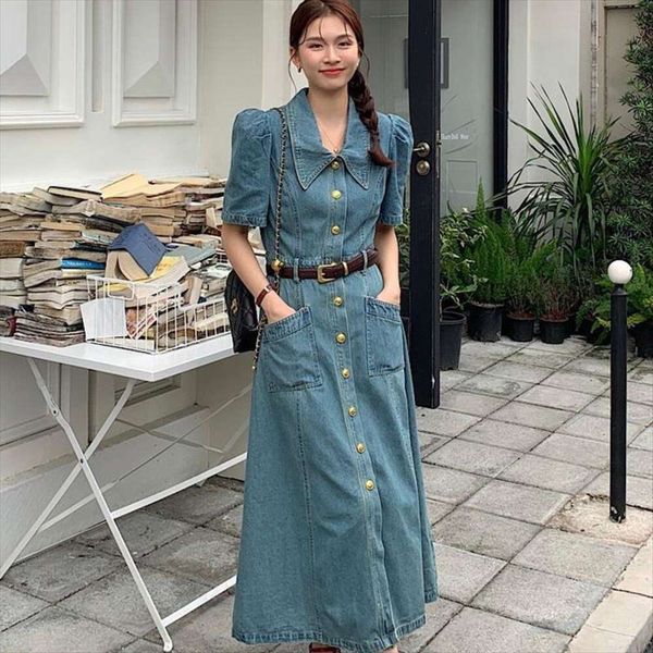 rejuvenated blue denim dress for women summer french short skin friendly soft high class belt, Black;gray
rejuvenated blue denim dress for women summer french short skin friendly soft high class belt, Black;gray