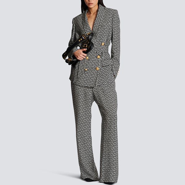 women designer suit blazer tide brand high-quality retro fashion designer jacket double-breasted slim plus size women's clothing, White;black
women designer suit blazer tide brand high-quality retro fashion designer jacket double-breasted slim plus size women's clothing, White;black