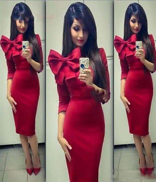 dark red sheath evening dresses with bow on shoulder arabic zipper back 34 long sleeve prom party dresses tea length cocktail gow1651565, Black;red
dark red sheath evening dresses with bow on shoulder arabic zipper back 34 long sleeve prom party dresses tea length cocktail gow1651565, Black;red
