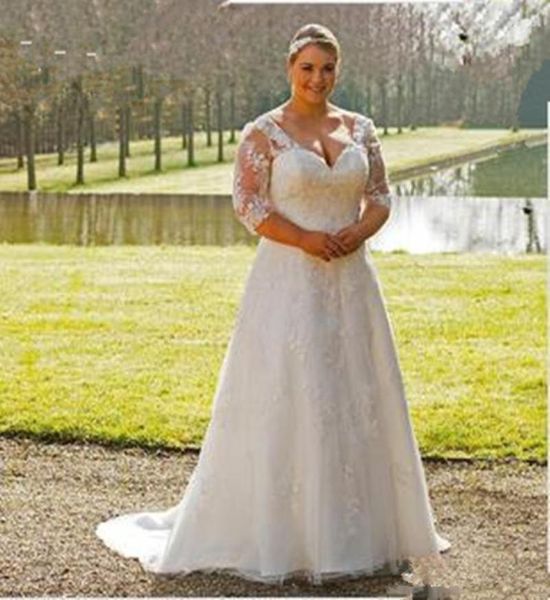 plus size wedding dress open back garden new transparent 34 sleeve lace a line sweep train appliques bridal gowns custom made9668082, White
plus size wedding dress open back garden new transparent 34 sleeve lace a line sweep train appliques bridal gowns custom made9668082, White