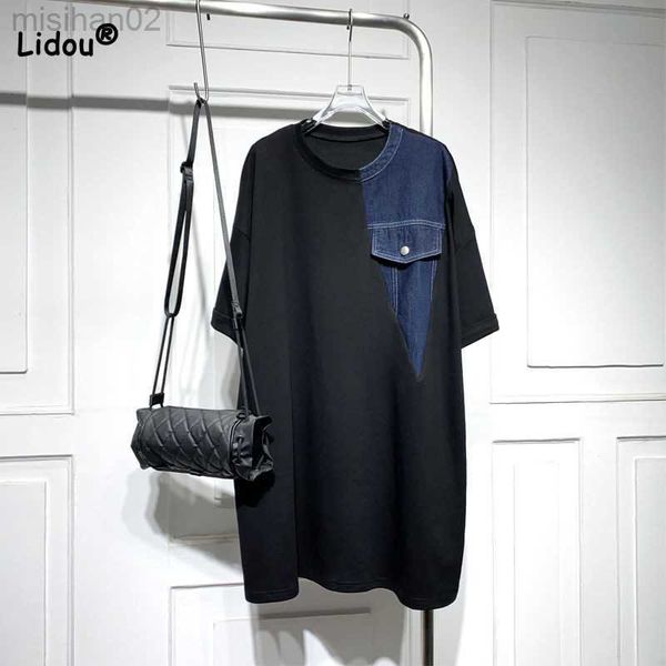 basic casual dresses korean round neck patchwork denim plus size summer black versatile short sleeve loose mid length version t-shirt straig, Black;gray
basic casual dresses korean round neck patchwork denim plus size summer black versatile short sleeve loose mid length version t-shirt straig, Black;gray