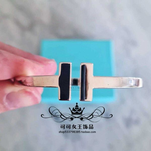 s925 sterling silver tiffay classic open double bracelet light luxury small design premium solid square, Black
s925 sterling silver tiffay classic open double bracelet light luxury small design premium solid square, Black