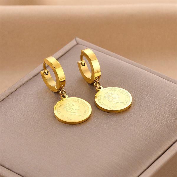 classic design portraits charm earring gold stainless steel huggie earrings jewelry, Golden;silver
classic design portraits charm earring gold stainless steel huggie earrings jewelry, Golden;silver