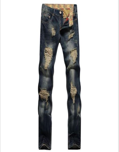 designer mens jeans big hole the beggar old style straight slim fit european wiind all season jeans9693492, Blue 
designer mens jeans big hole the beggar old style straight slim fit european wiind all season jeans9693492, Blue