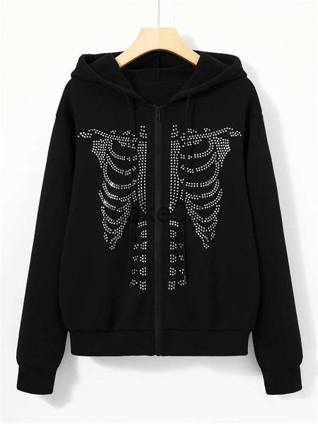 women's hoodies sweatshirts y2k rhinestone skeleton pattern zip up drawstring thermal hoodie egirl streetwear diamond harajuku jacket n, Black
women's hoodies sweatshirts y2k rhinestone skeleton pattern zip up drawstring thermal hoodie egirl streetwear diamond harajuku jacket n, Black