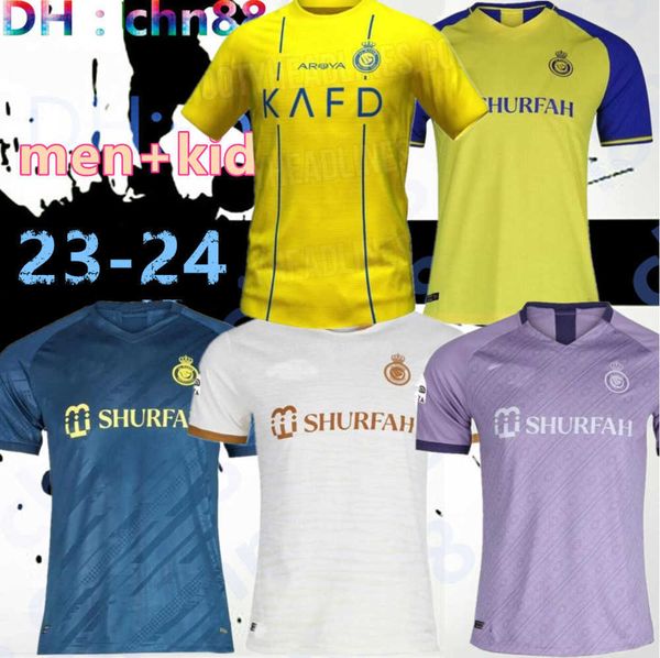 23 24 al nassr fc soccer jerseys ronaldo 2023 2024 home yellow away cr7 gonzalo martinez talisca women fans player version men kids kit foot, White;black
23 24 al nassr fc soccer jerseys ronaldo 2023 2024 home yellow away cr7 gonzalo martinez talisca women fans player version men kids kit foot, White;black