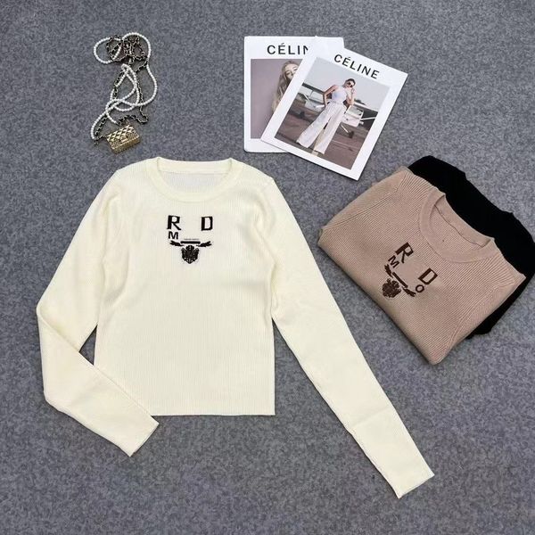 early autumn designers new p letter jacquard slim knit women's short long-sleeved pullover sweater to wear, White
early autumn designers new p letter jacquard slim knit women's short long-sleeved pullover sweater to wear, White