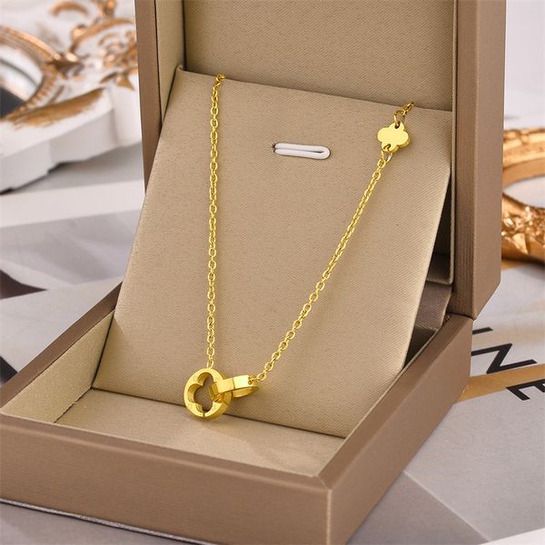 popular brand double circle gold clover pendant necklace jewelry for women gift, Silver
popular brand double circle gold clover pendant necklace jewelry for women gift, Silver