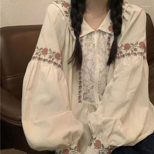 women's blouses vintage women sweet cute lace floral embroidery oversized shirts korean retro long sleeve loose casual chic, White
women's blouses vintage women sweet cute lace floral embroidery oversized shirts korean retro long sleeve loose casual chic, White