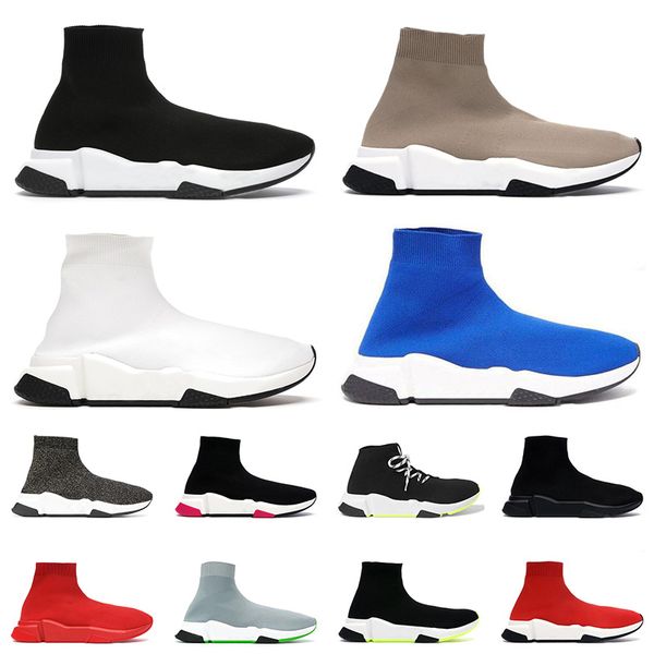 Image of Plate-forme Mens Women Designer Speed Trainer Casual Sock Shoes Sneakers Triple White Graffiti Sole Vintage Socks Trainers Shoes