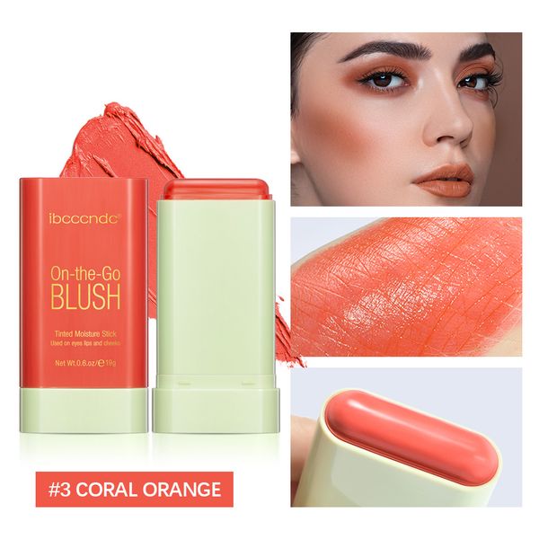 

On-the-Go Tinted Moisture Blush Stick Cream Red Pink Natural Water Eyes Lips and Cheeks Blusher Multi-use Creamy Makeup, 1#shy pink