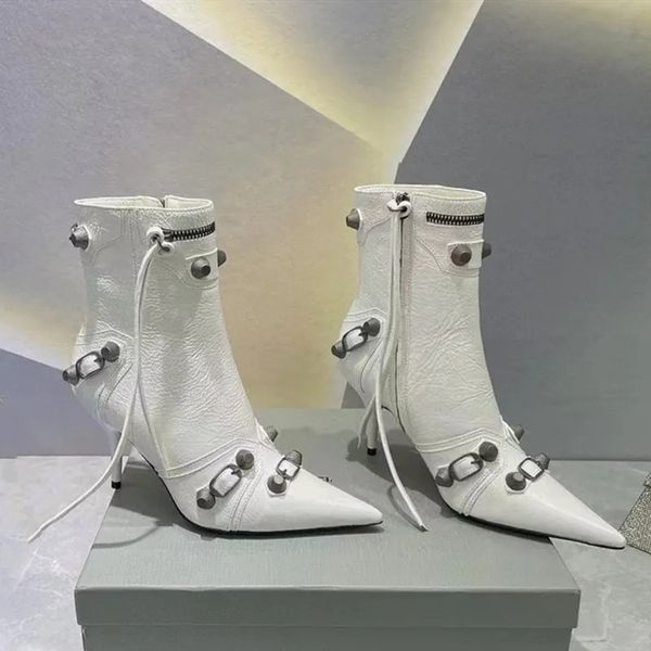 cagole stud buckle embellished lamb leather heeled ankle boots side zip shoes pointed toe stiletto heel booties run way luxury designers sho, Black
cagole stud buckle embellished lamb leather heeled ankle boots side zip shoes pointed toe stiletto heel booties run way luxury designers sho, Black