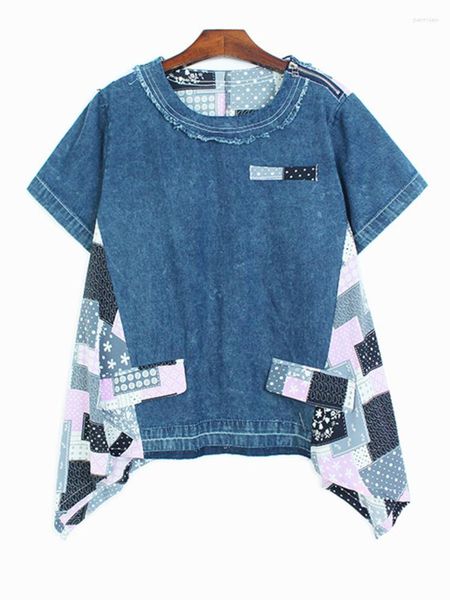 women's t shirts women blue denim printed irregular big size t-shirt round neck short sleeve fashion spring summer 2023 m933, White
women's t shirts women blue denim printed irregular big size t-shirt round neck short sleeve fashion spring summer 2023 m933, White