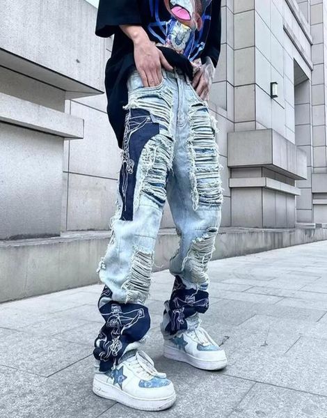men039s jeans high street hole fringe embroidery pants mens color block tassel ripped retri denim trousers oversize baggy jean9838793, Blue
men039s jeans high street hole fringe embroidery pants mens color block tassel ripped retri denim trousers oversize baggy jean9838793, Blue