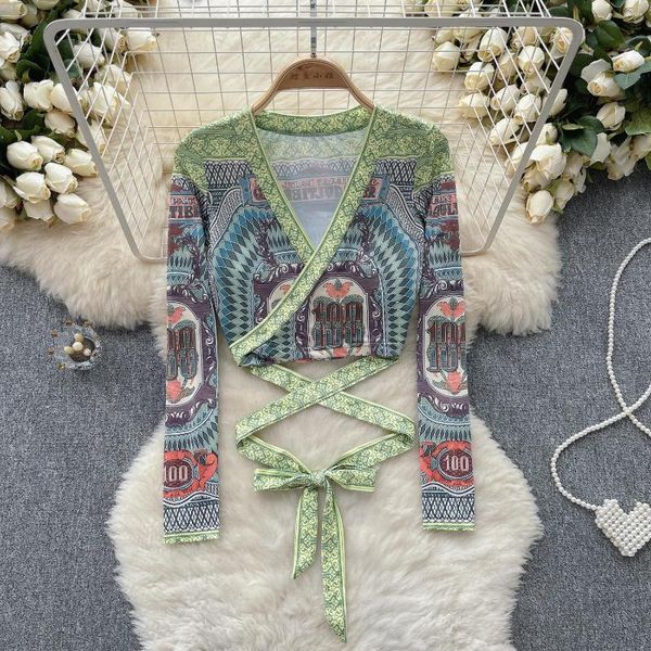 women's t shirts vintage print v neck long sleeve bandage shirt casual slim chic thin tees women streetwear fashion crop top, White
women's t shirts vintage print v neck long sleeve bandage shirt casual slim chic thin tees women streetwear fashion crop top, White