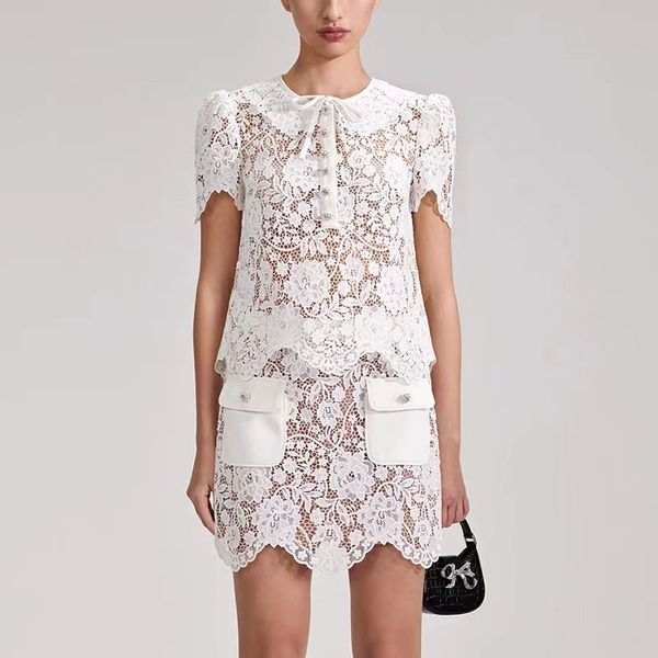 designer two piece set dress early autumn women designer clothing hollow out lace diamonds lace up bow blouse with half skirt for women, White
designer two piece set dress early autumn women designer clothing hollow out lace diamonds lace up bow blouse with half skirt for women, White