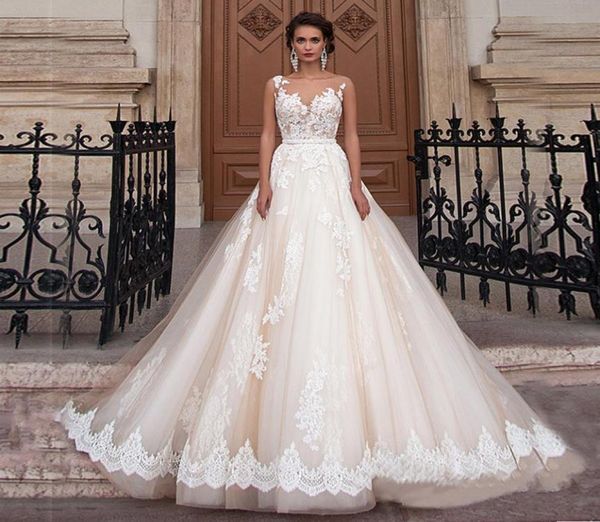 sheer scoop neckline champagne color ball gowns wedding dress applique lace illusion back bridal dress vestido para casamento8380492, White
sheer scoop neckline champagne color ball gowns wedding dress applique lace illusion back bridal dress vestido para casamento8380492, White