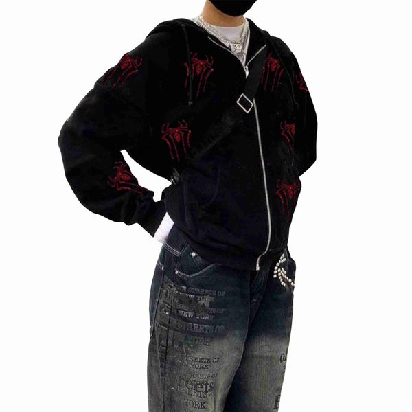 women's hoodies sweatshirts zip women black hoodie vintage spider print pattern street sweatshirt goth punk autumn winter fashion casua
women's hoodies sweatshirts zip women black hoodie vintage spider print pattern street sweatshirt goth punk autumn winter fashion casua