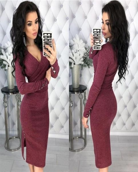 winter dress women autumn knitted bodycon midi dress casual v neck long sleeve womens elegant slim fashion party dress 2011276380734, Black;gray 
winter dress women autumn knitted bodycon midi dress casual v neck long sleeve womens elegant slim fashion party dress 2011276380734, Black;gray