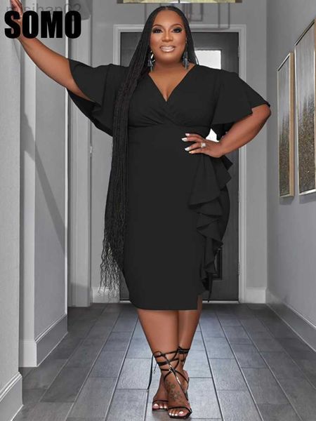 basic casual dresses somo plus size solid color dress women v neck ruffle slim ladies short sleeve summer elegant dress wholesale dropshippi, Black;gray
basic casual dresses somo plus size solid color dress women v neck ruffle slim ladies short sleeve summer elegant dress wholesale dropshippi, Black;gray