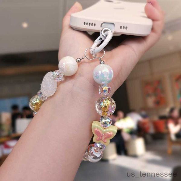 Image of Cell Straps Charms 2023 New Mobile Lanyard Anti Loss Butterfly Pendant Short Women&#039;s Wrist Chain Love Pendant Rhinestone Pendant Strap R230807