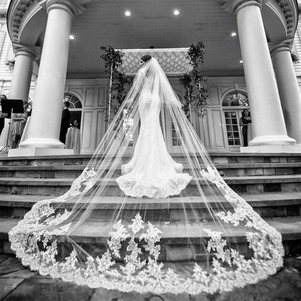two layers long wedding veils lace applique cathedral length bridal veil velo accessories mantilla with comb190r, Black
two layers long wedding veils lace applique cathedral length bridal veil velo accessories mantilla with comb190r, Black