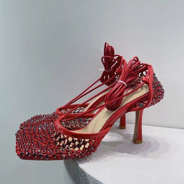 new summer hollow crystal mesh women's sandals genuine leather square toe runway party diamond fashion stiletto sandals size 35--42, Black 
new summer hollow crystal mesh women's sandals genuine leather square toe runway party diamond fashion stiletto sandals size 35--42, Black