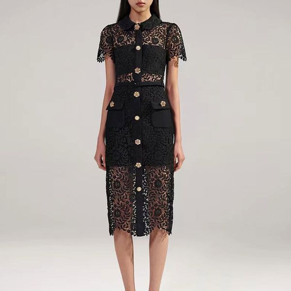 designer dress early autumn women designer clothing doll neck diamond buckle short sleeved lace cut out waist long dress, Black;gray
designer dress early autumn women designer clothing doll neck diamond buckle short sleeved lace cut out waist long dress, Black;gray