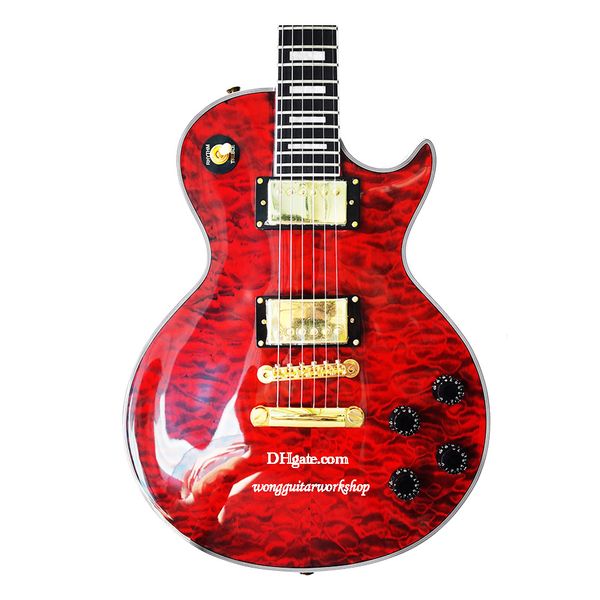 chinese guitar workshop lp custom shape quilted ocean red maple flame ebony fingerboard solid mahogany electric guitar