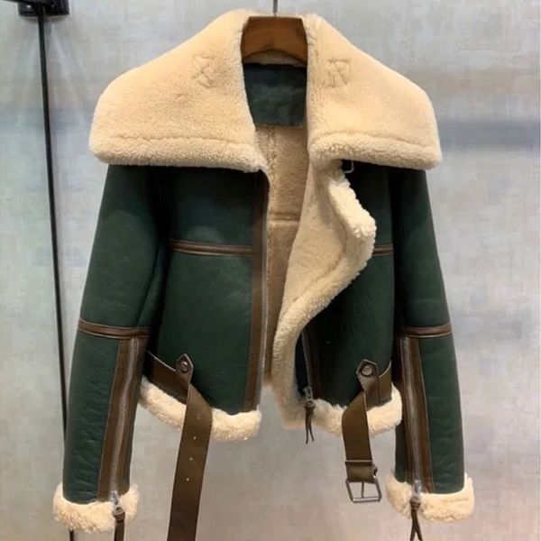 leather and faux lamb fur collar stitching coat down jacket plus velvet to keep warm, Black
leather and faux lamb fur collar stitching coat down jacket plus velvet to keep warm, Black